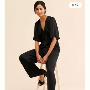 Anthropologie Satin Black Jumpsuit